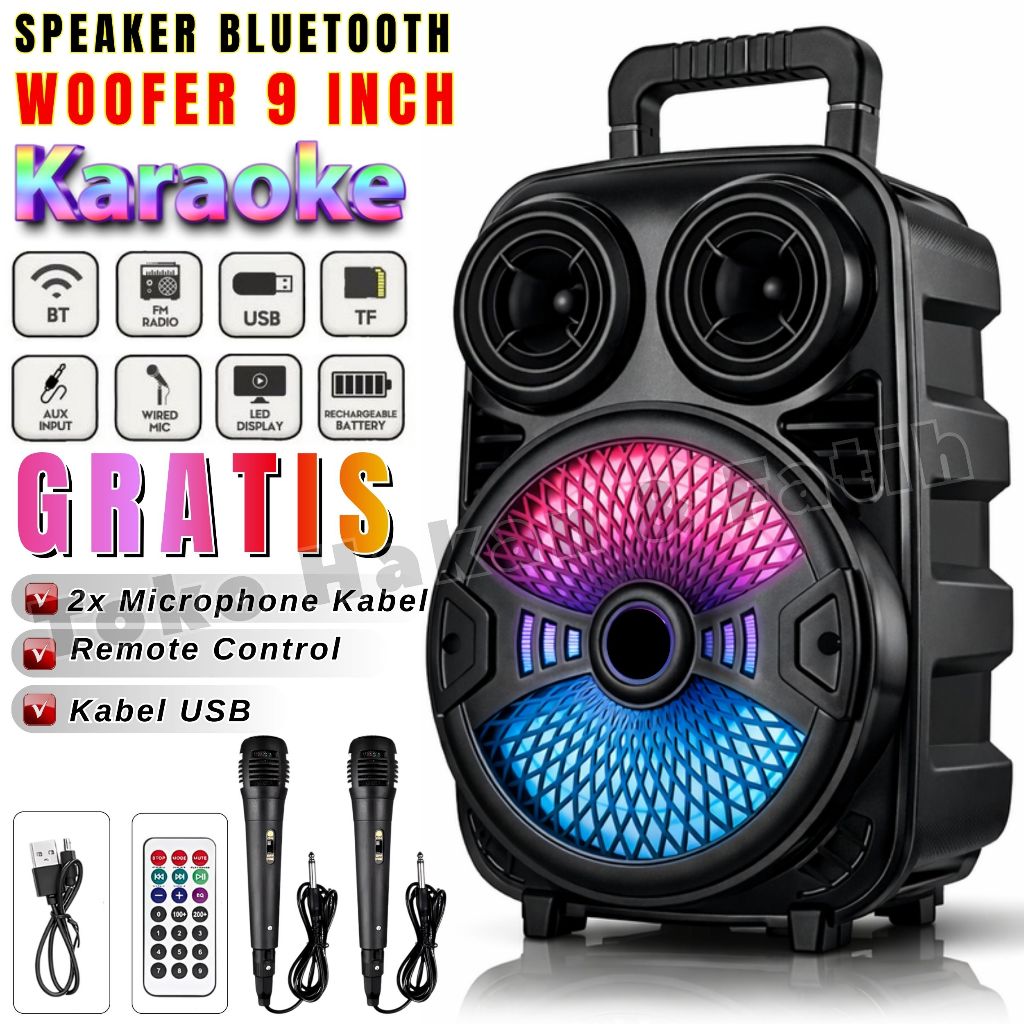 Promo~Speaker Bluetooth Extra Fulbass | SQRS-885 MAX , 9 Inch , Gratis 2 Microphone Kabel + Remot Co