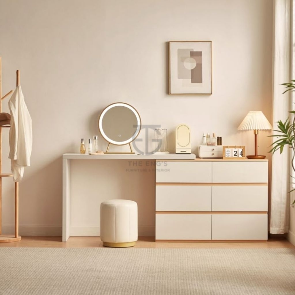 Meja Rias Aesthetic Minimalis Plywood High Quality - Meja Tolet Laci Plywood Modern