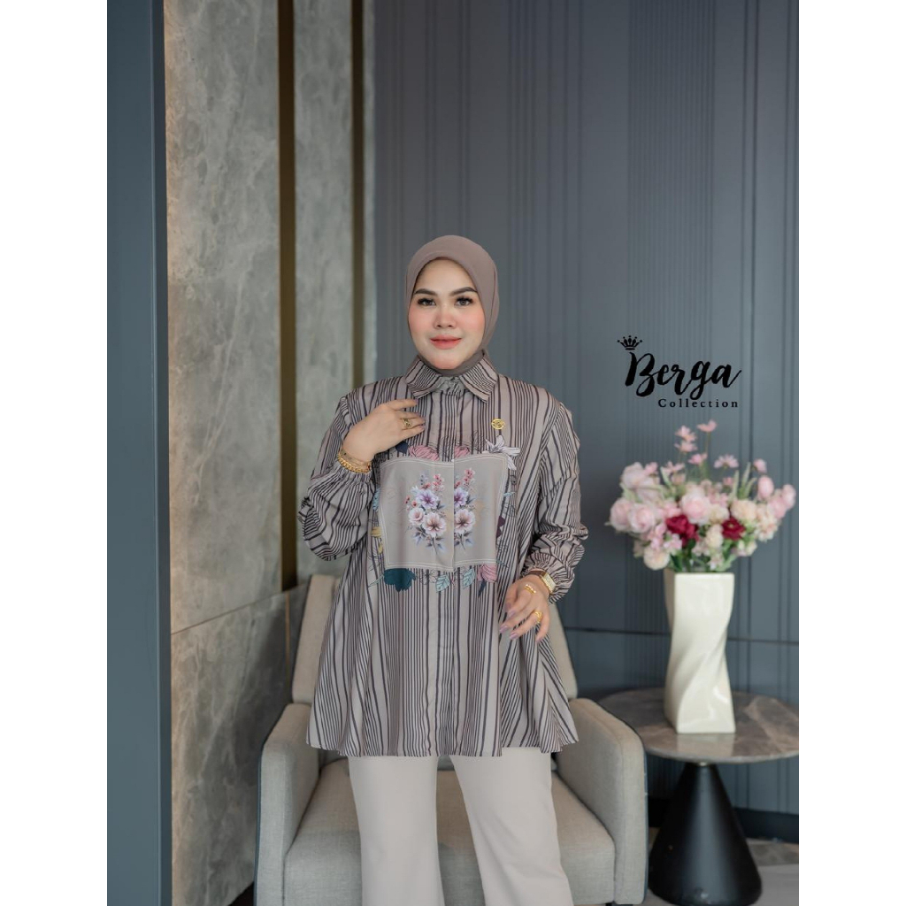 Berga blouse katun silky cotton denim soft printing premium by Berga Collection