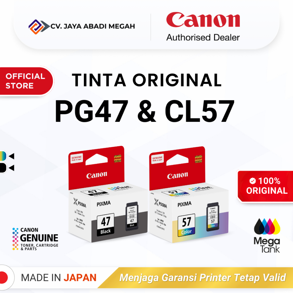 100% ORIGINAL Set Tinta Canon PG 47 & CL 57 - Tinta Canon E410 E470 E3470 E4570 - Tinta Asli