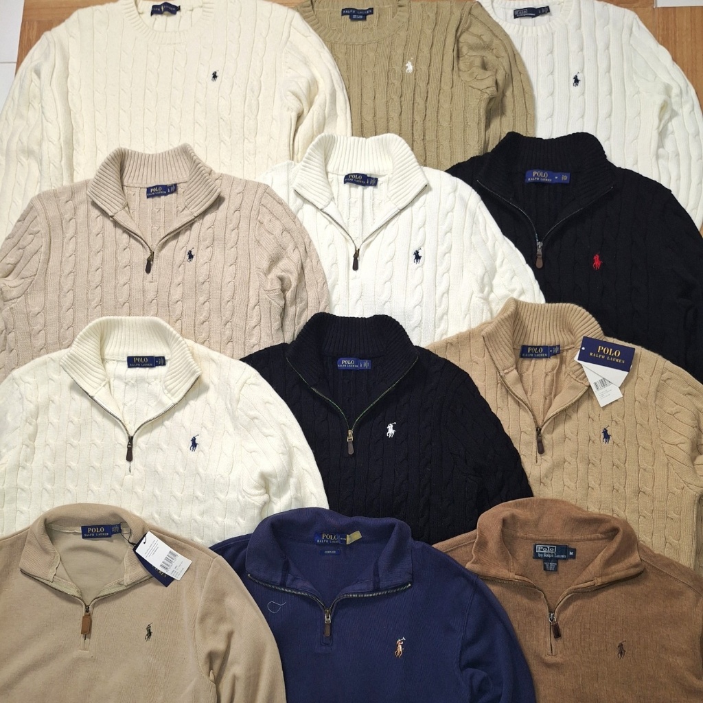 Polo Ralph Lauren Halfzip Cable Knit Collection Pria Wanita Unisex Original