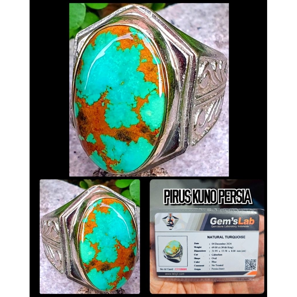 batu pirus ijo duan full daging asli persia urat emas