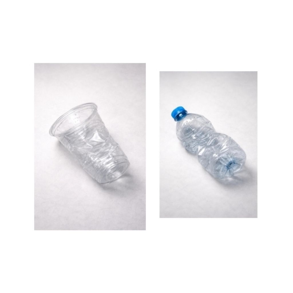 Botol dan gelas plastik bekas