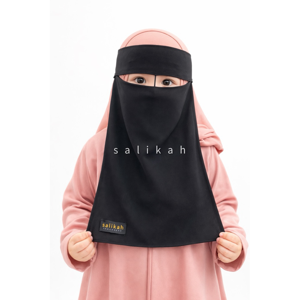 Cadar Anak Niqab Bandana Nose String | Cadar Hitam Anak Sifon Jetblack | Niqab Anak Nyaman 2–14 Tahu