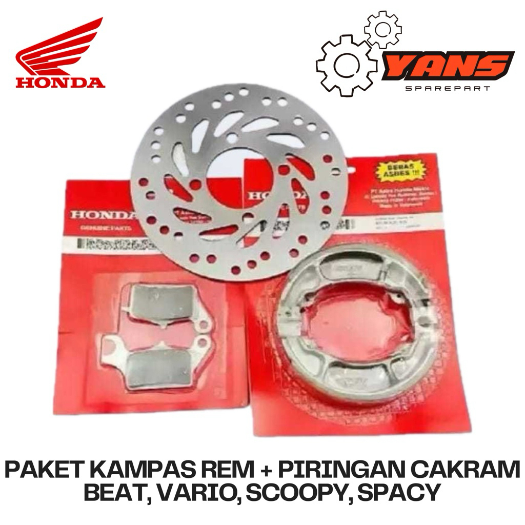 Paket Kampas Rem + Piringan Cakram Honda Beat, Vario, Scoopy, Spacy