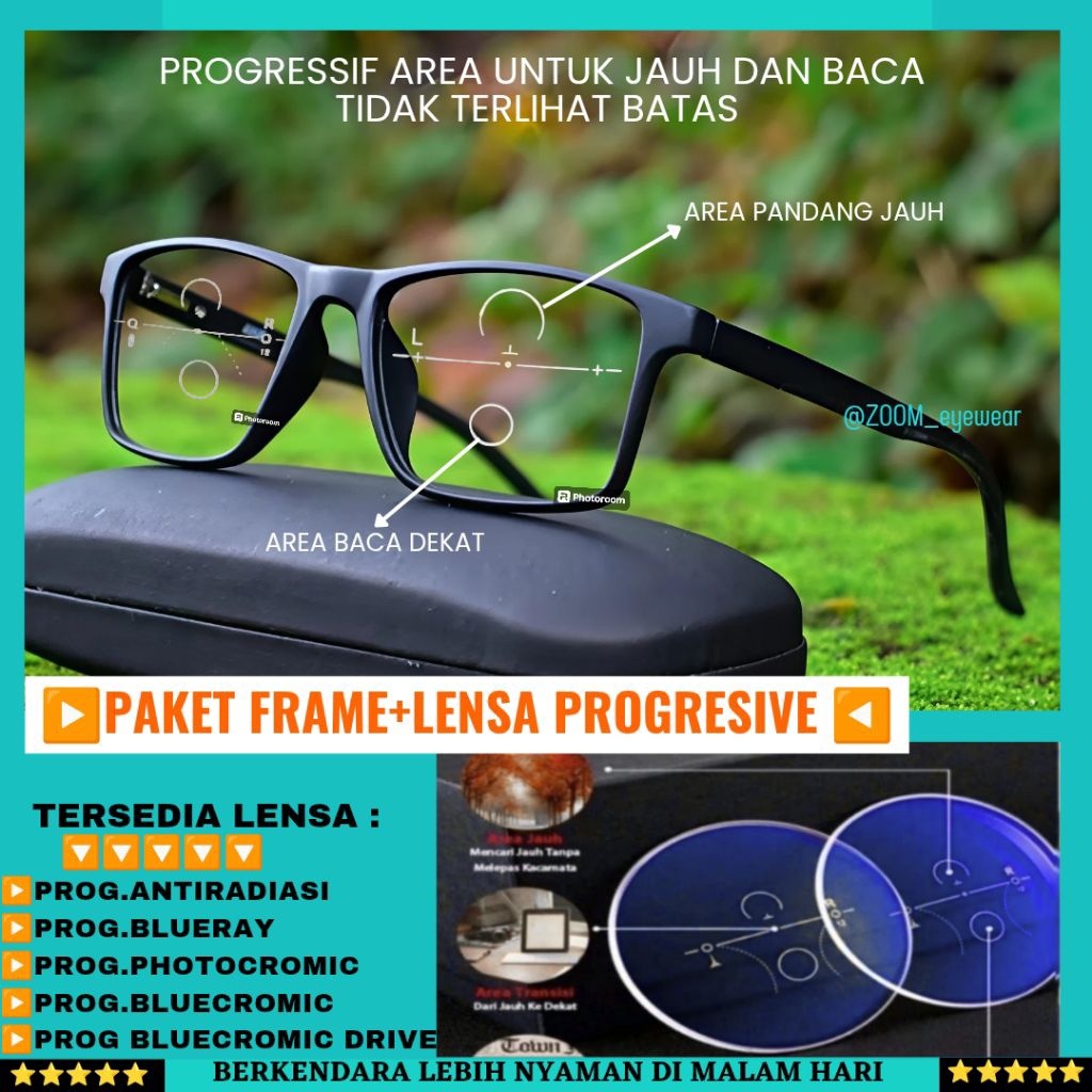 KACAMATA PROGRESIF PRIA JAUH DAN BACA PLUS LENSA PROGRESIF