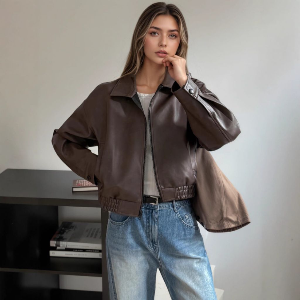 Jaket Kulit Wanita Brown oversize new collection by KHL