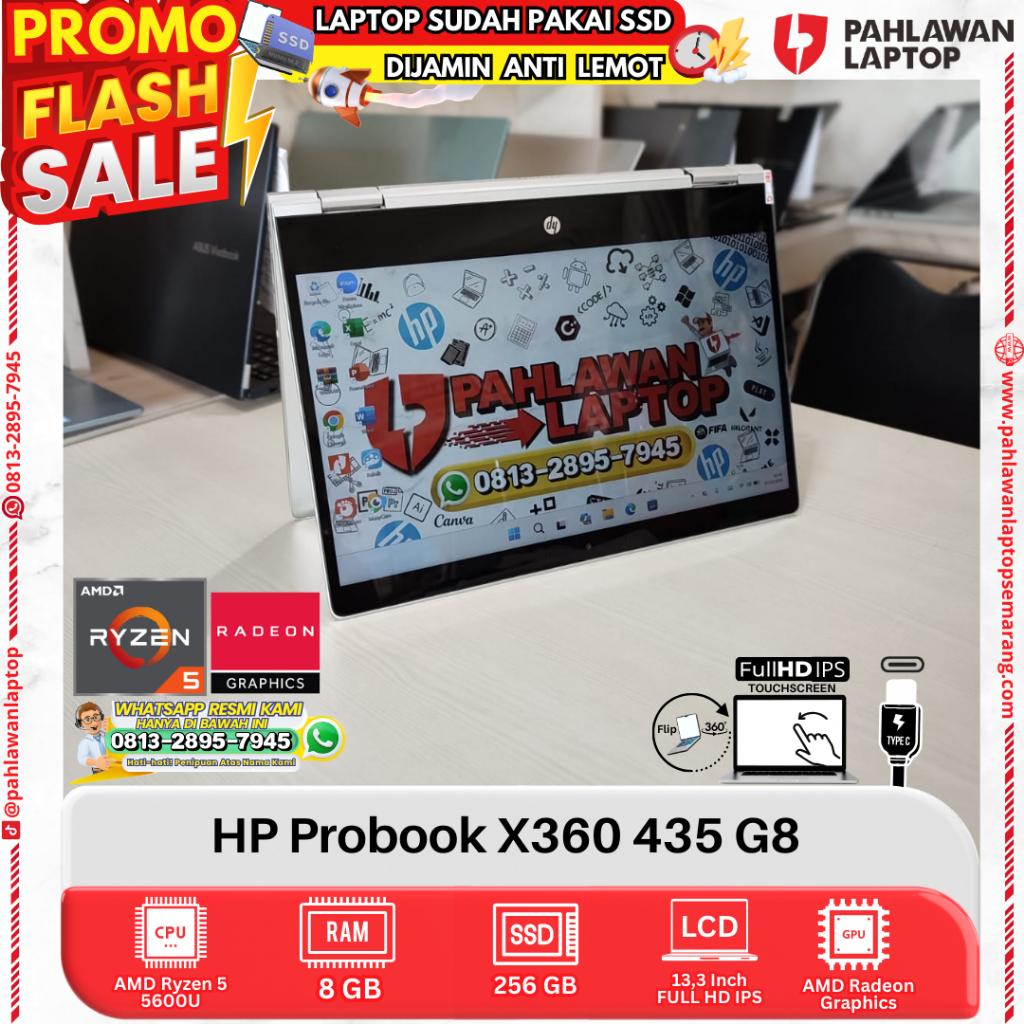 LAPTOP HP Probook X360 435 G8 AMD Ryzen 5 RAM 8GB SSD 256GB FLIP TOUCHSCREEN