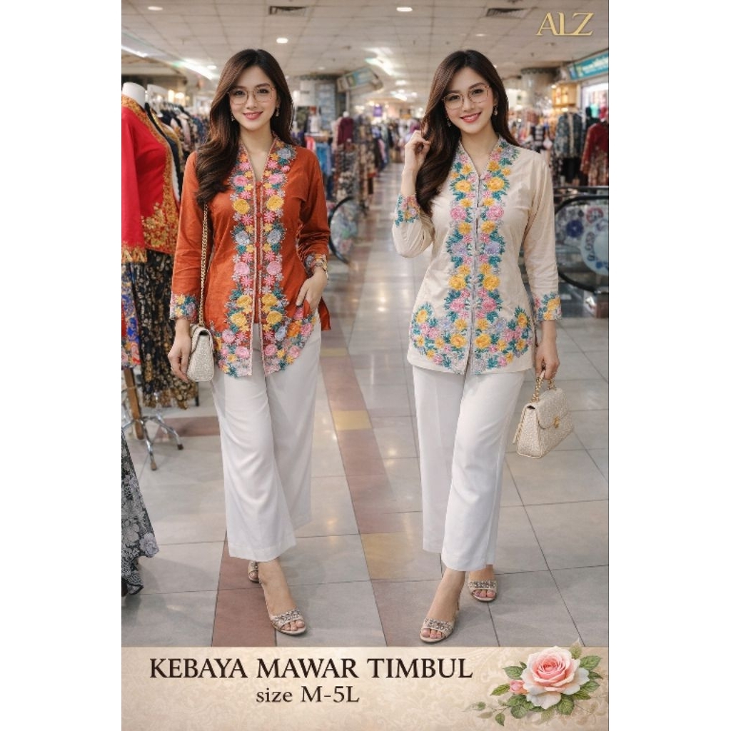 Kebaya encim dewasa Bordir Bunga Timbul