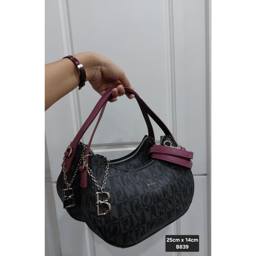 bag Hobo mono hitam tali ungu Bonia original