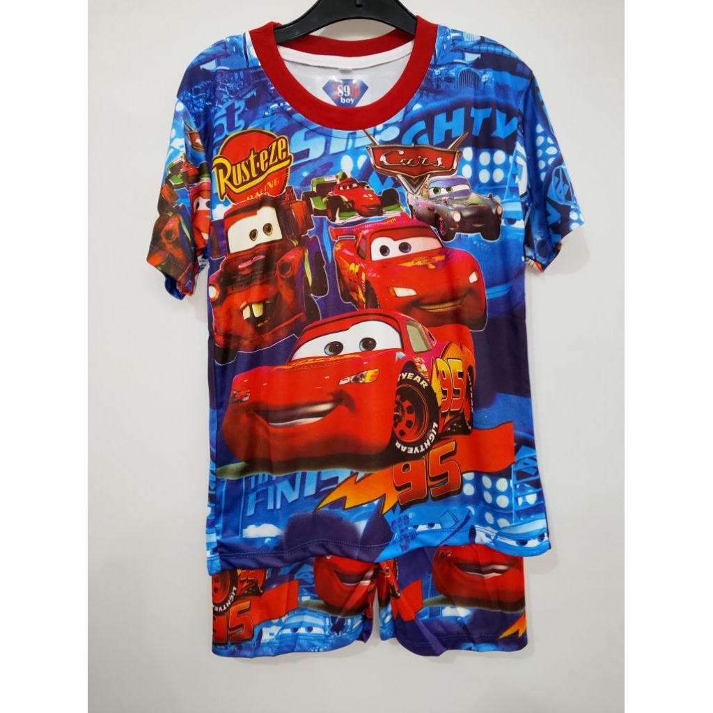 stelan Jersey anak motif sablon cars mcqueen baju dan celana