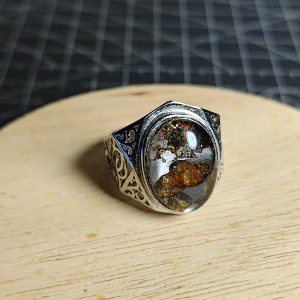 Natural Cincin Ring S925 Pallasite kenya Sericho Olive Meteorite  (1)