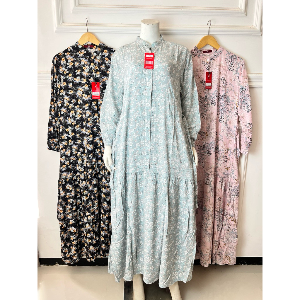 3C Original Gamis motif polos wanita 3 C rayon premium Long dress polos wanita kancing depan busui l