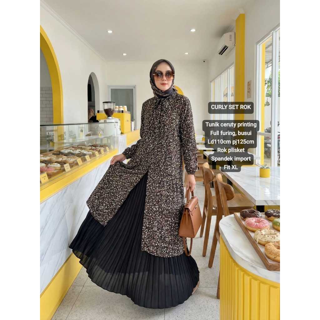 JCS LABEL CURLY SET TUNIK MIX ROK PLISKET ORI BY MADANI LABEL / ONE SET TUNIK DAN ROK PLISKET MURAH
