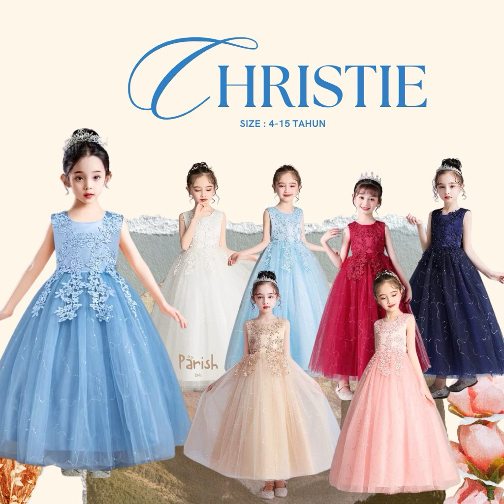 Chrisie Long Dress Gold Maroon Navy White Dress Pesta Anak Perempuan