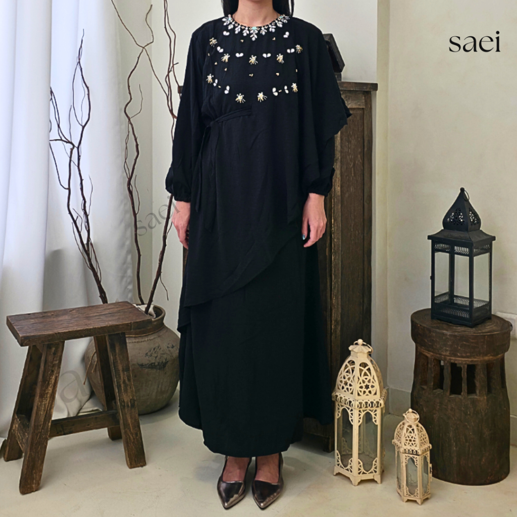 SAEI Dress Gamis Muslim Wanita Lebaran Premium Gaun Pesta Muslimah Elegan - Alea Hitam 1 Pcs