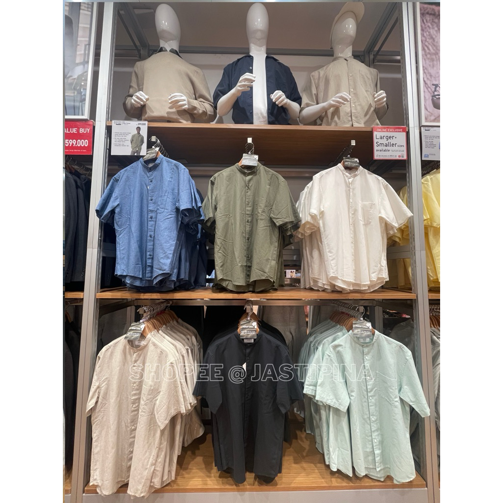 Kemeja Katun Linen Kerah Tegak Baju Koko Lengan Pendek UNIQLO JASTIP
