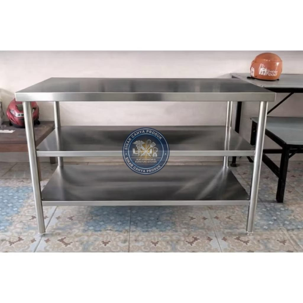 Meja 3 Susun MBG Stainless Steel | Meja Dapur Stainless 3 Susun | Meja Stainless Dapur Restoran