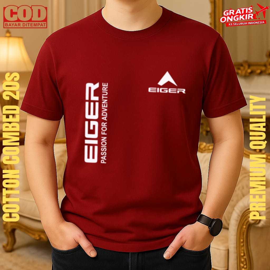 Beli Sekarang (PROMO COD) Kaos Distro Lengan Pendek Pria Wanita Eiger Kirka Logo Putih - 100% Catoon