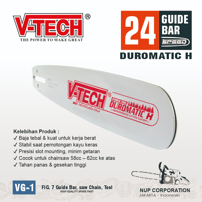 V-TECH DUROMATIC H Guide Bar Chainsaw 24 Inch  – Bar Chainsaw 24” Mesin 5800 / 62cc