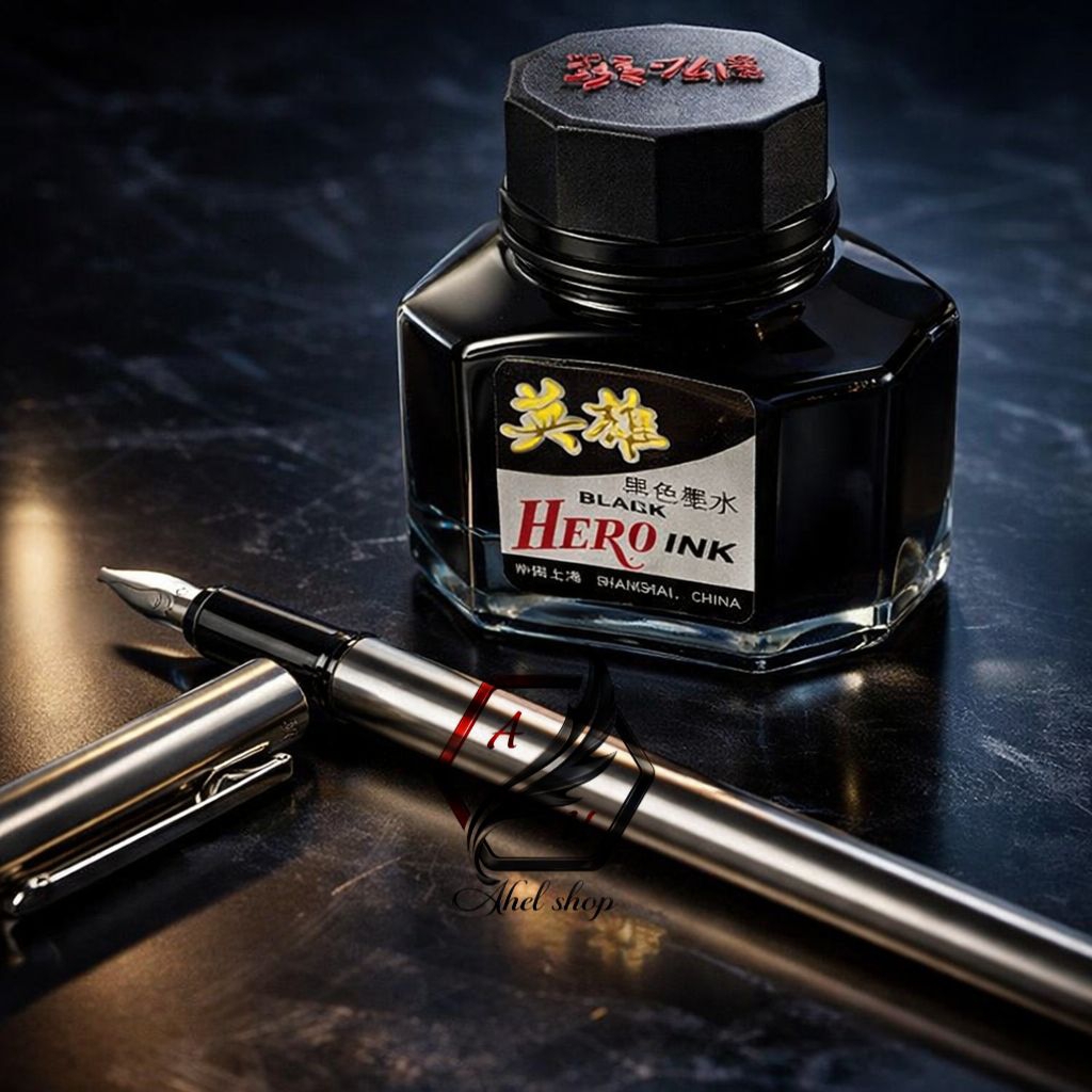 Pena Fountain Ujung 1mm untuk Kaligrafi dan Penulisan Ijazah dengan Tinta Hitam 50ml