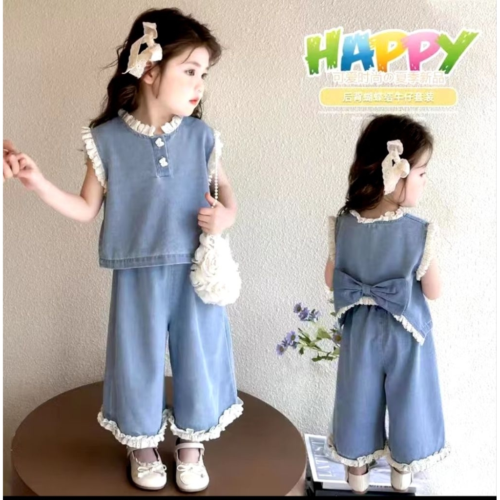 YK-88 Set Kulot Denim Anak Perempuan Size 5 Tahun Import