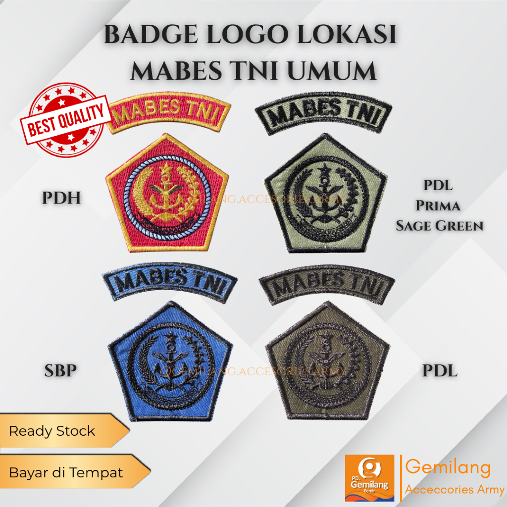 Bordir Badge Logo Lokasi MABES TNI | PDH PDL SBP Prima Sage Green | Mabes TNI | Bordir Badge TNI | R