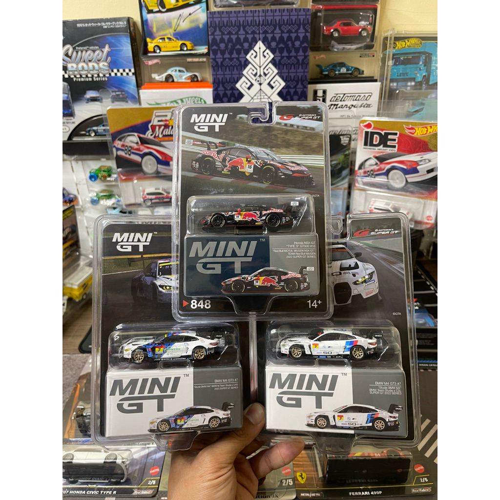 mini gt bmw m4 gt3 #7 484 & 691 + honda nsx-gt type s GT500