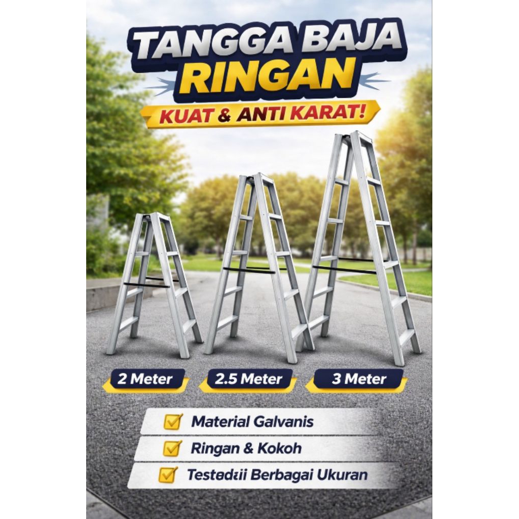 Tangga Lipat Baja Galvanis Kuat & Ringan – 2 Meter 2.5 Meter 3 Meter