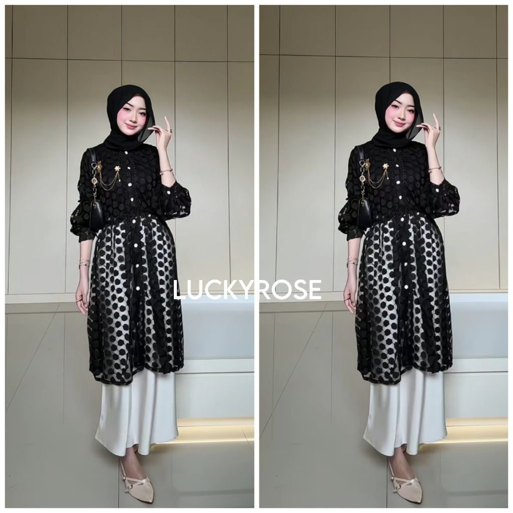 Polka Outer Brukat Cardigan Brokat Lengan Pendek Outer Polkadot atasan outher brukat Outer Tunik Bro