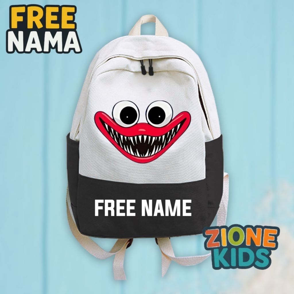 Tas Ransel Anak Huggy Wuggy Custom Nama | Backpack Anak Karakter Huggy Wuggy Lucu | Tas Sekolah Anak