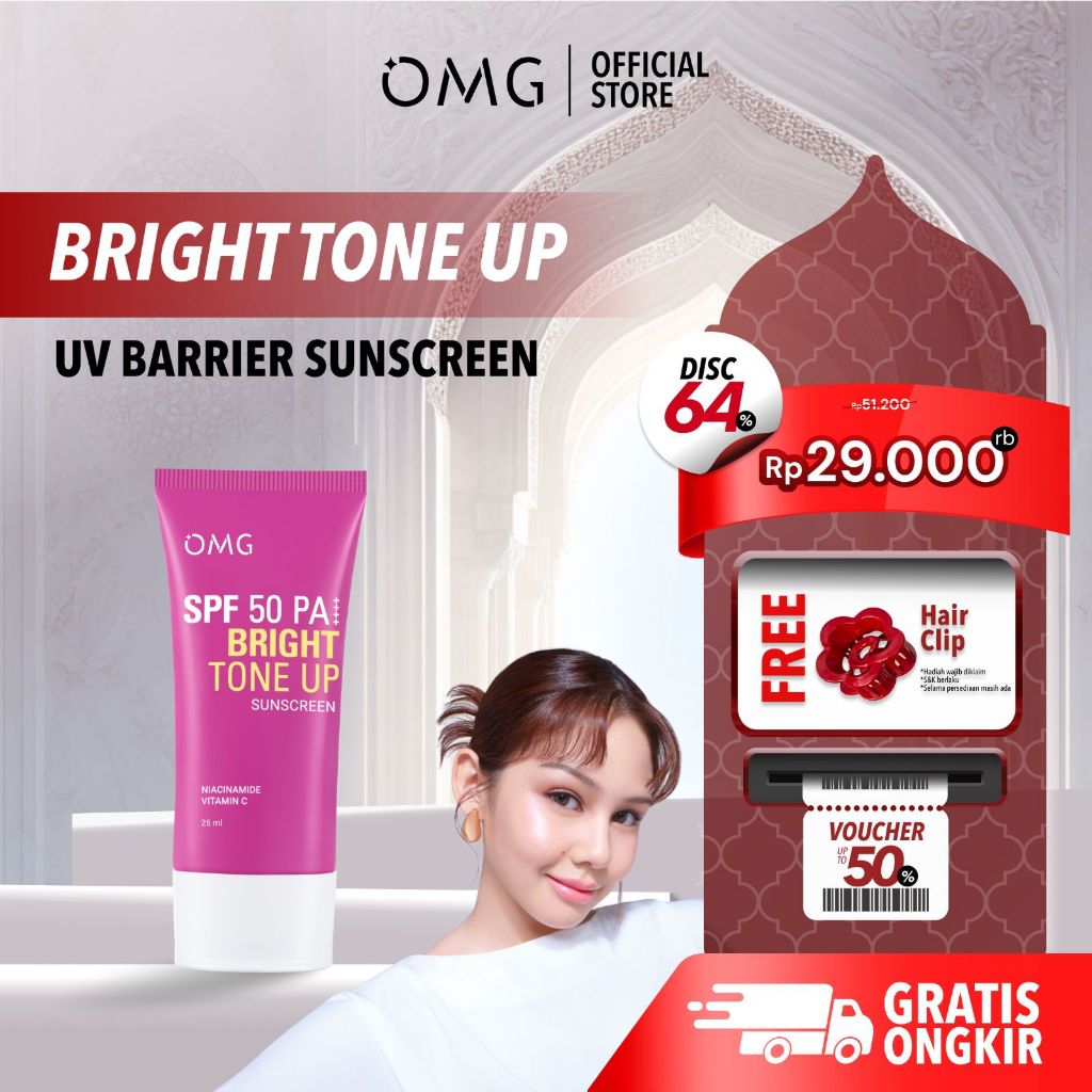 OMG Oh My Glow Bright Tone Up UV Barrier Sunscreen SPF 50 PA++ 25 ml - Mencerahkan, Melindungi UV, R