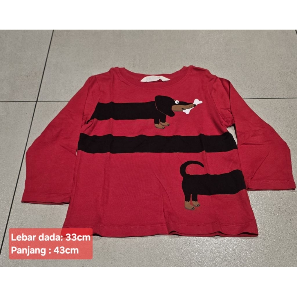 Kaos lengan panjang anak / laki - laki & perempuan / unisex / brand HnM ORI / Warna merah / Red / Mo