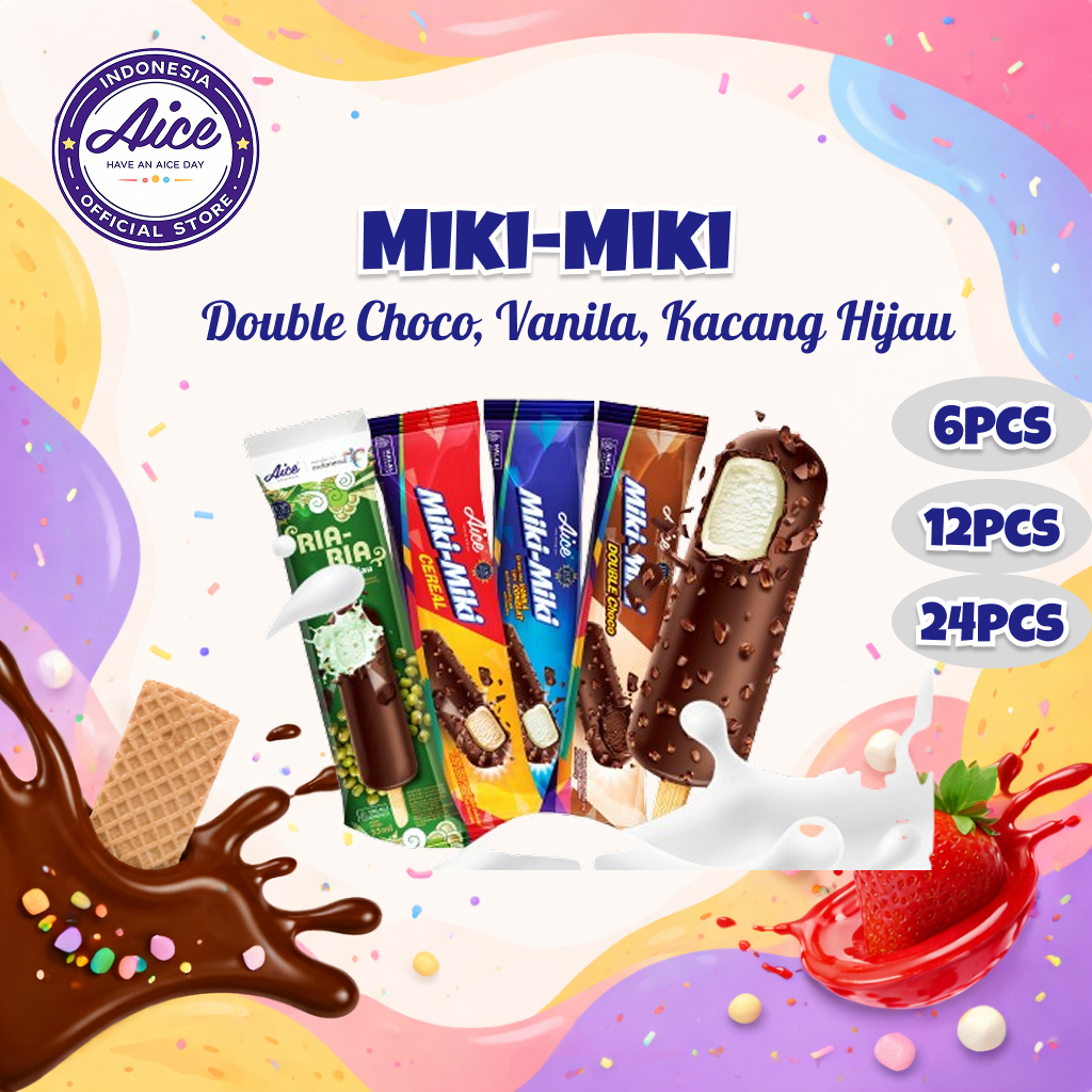 AICE MIKI-MIKI Es Krim Cokelat Crispy Stick 6pcs 24pcs 48pcs Rasa Cokelat Double
