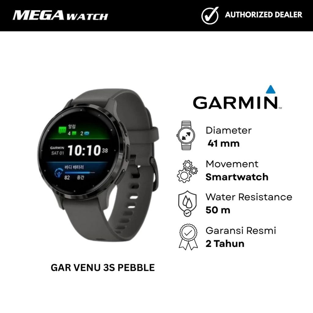 Jam Tangan GARMIN Pria Original GAR VENU 3S PEBBLE GRAY SLATE