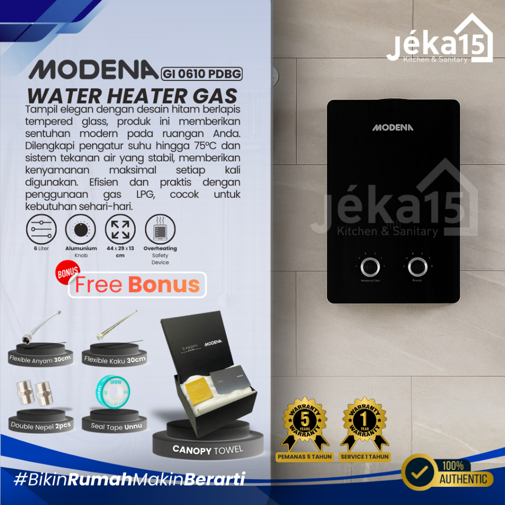 JEKA15 - MODENA GI 0610 PDBG Water Heater Gas - Pemanas Air Mandi 6 L