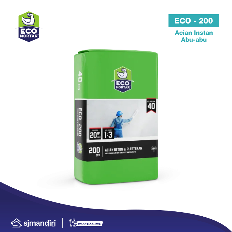 Eco Mortar Acian Beton & Plesteran Abu Eco 200 Eco Mortar Plester Mortar Instan Semen Instan Eco Mor