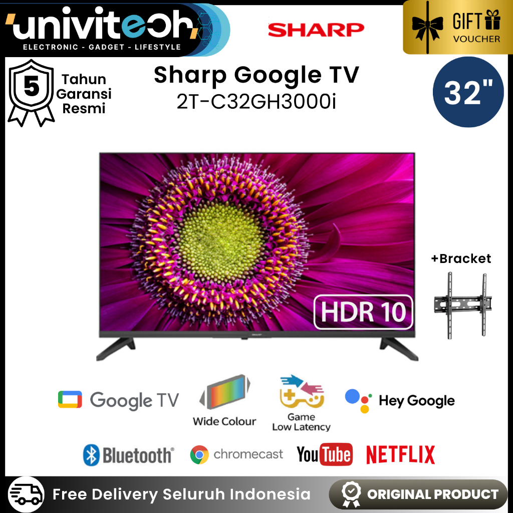 TV LED Sharp Google TV 32inch HDR10 Voice Control Bluetooth Youtube Netflix Browser - 2T C32GH3000i