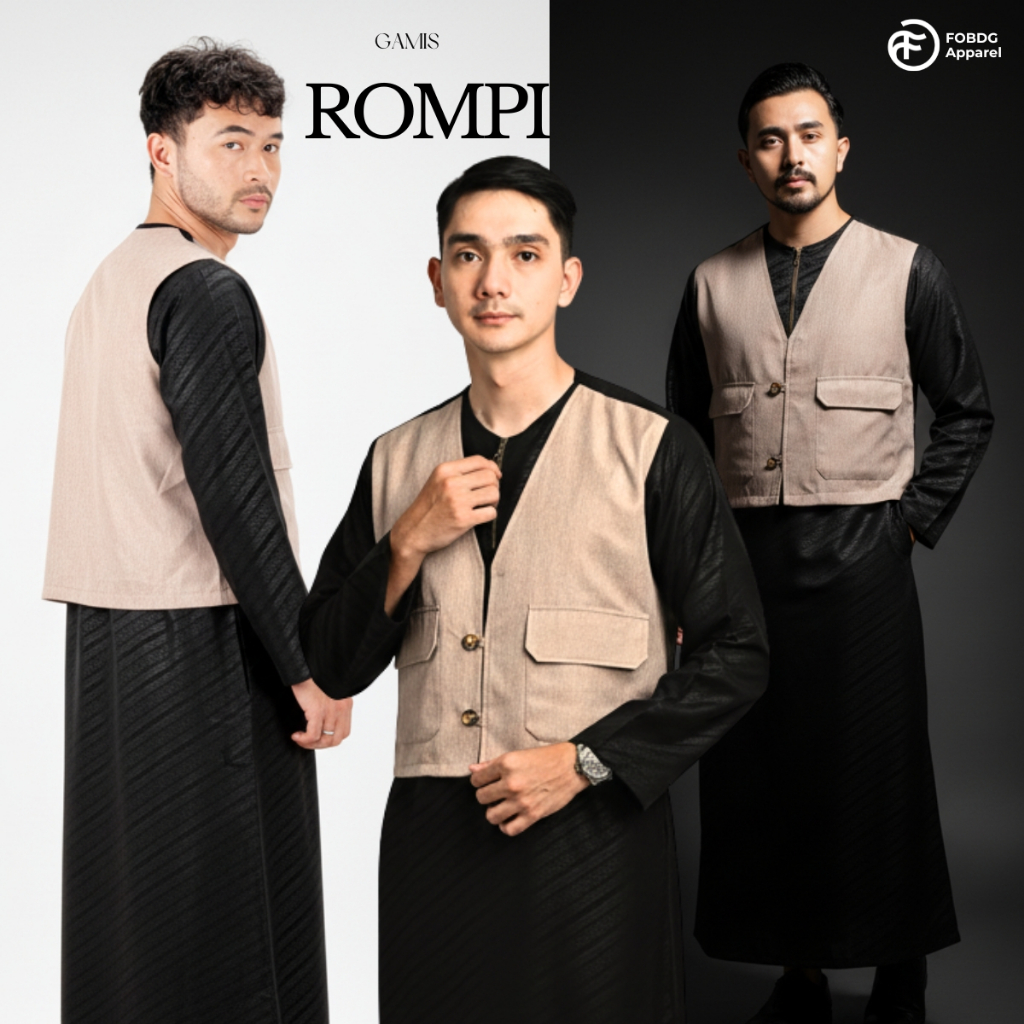 FOBDG Gamis Rompi Pria Lengan Panjang Motif Embos Bungur
