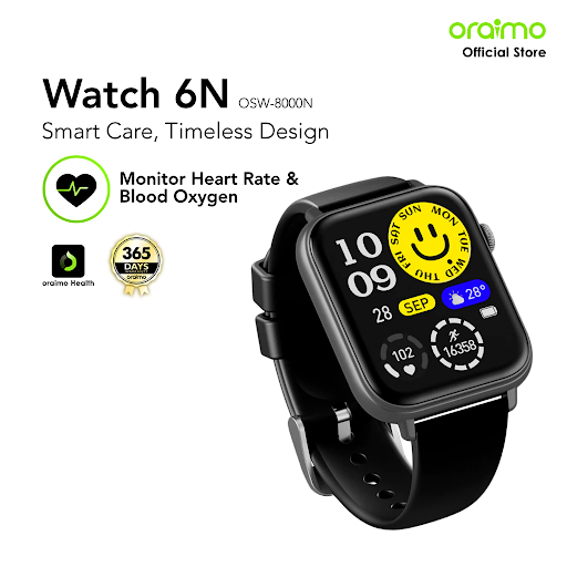 oraimo Smartwatch Watch 6N OSW-8000N Jam Tangan Pintar AI 1.83" TFT Full Colour Touch Screen IP68 Wa