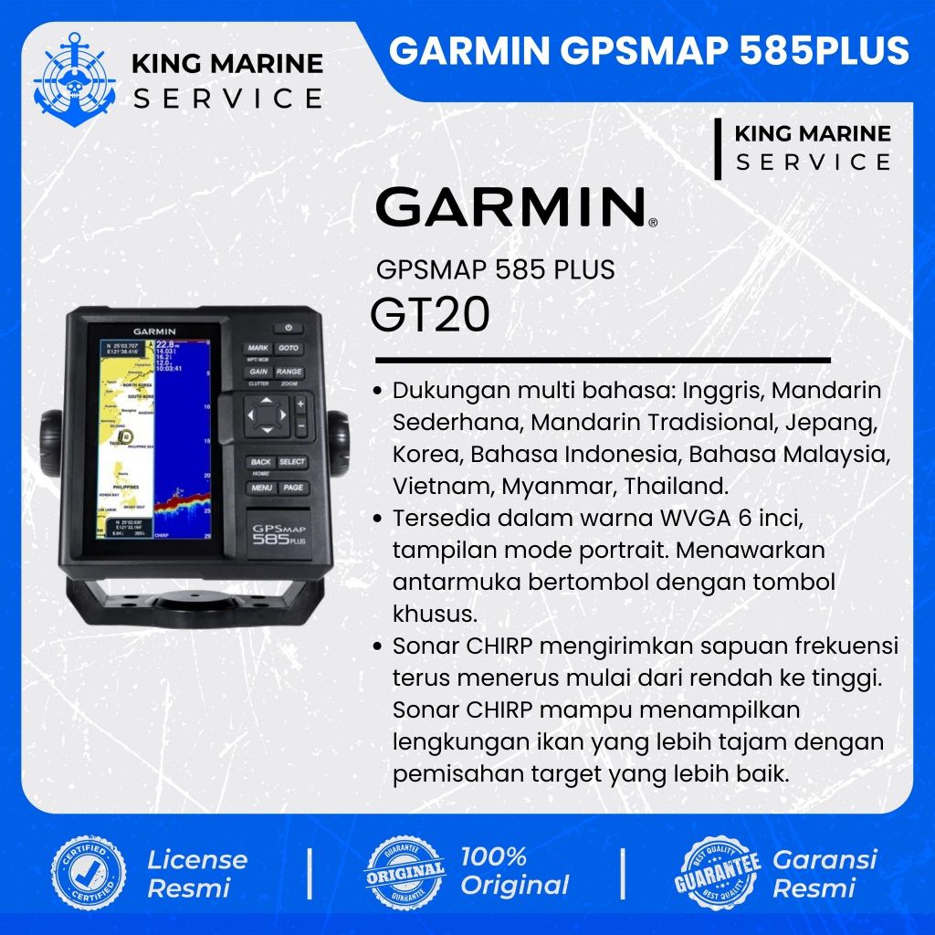 Garmin GPSMAP 585 Plus GT20 Perangkat Navigasi Nautika Dengan Sonar Dan GPS