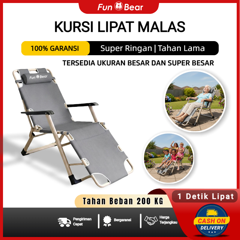 FUNBEAR Kursi Malas Kursi Lipat Kursi Santai Lipat Tempat Tidur Lipat Portable Kursi Lipat Outdoor