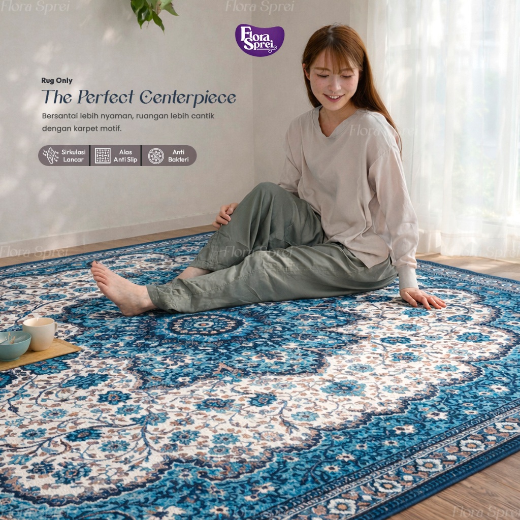 FLORA Karpet Lantai Eropa Karpet Permadani Ruang Tamu Karpet Motif Karpet Anti Slip Ambal Rumah