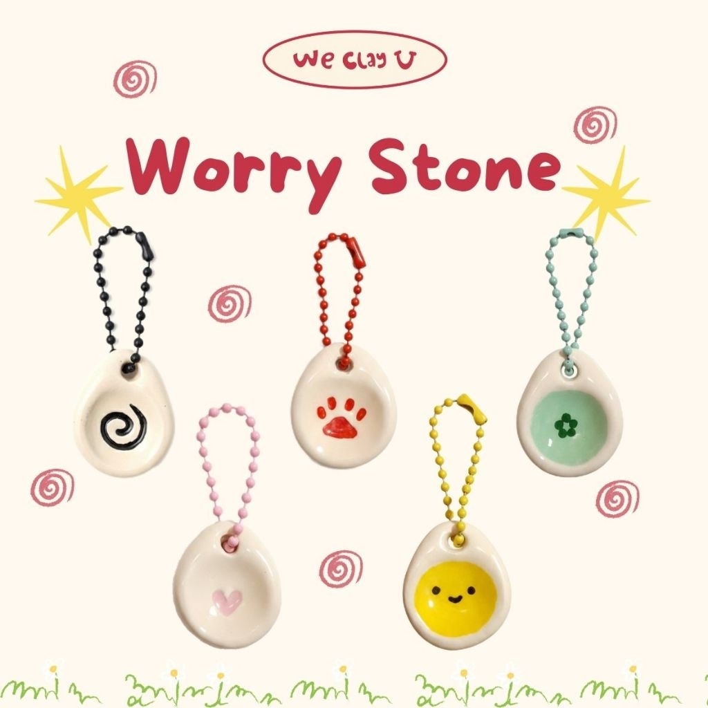Worry Stone Clay Charms | Gantungan Worry Stone Unik | Fidget Toys | Hadiah Lucu Bag Charms | Relaks
