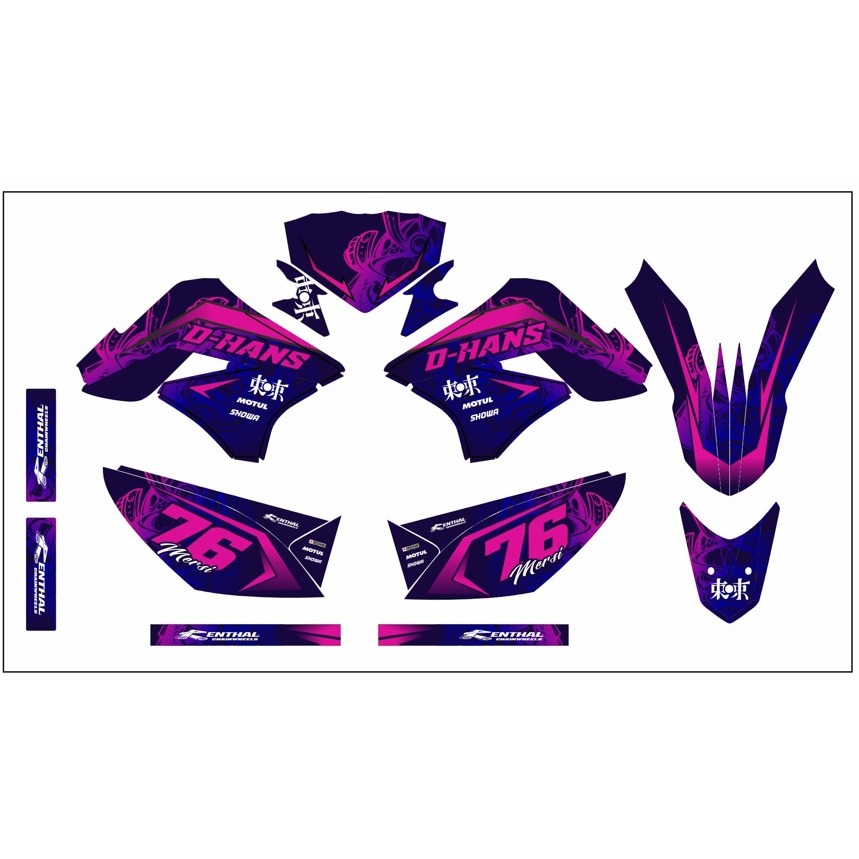 decal keren stiker full body klx 150 s variasi striping motif fox merah putih keren