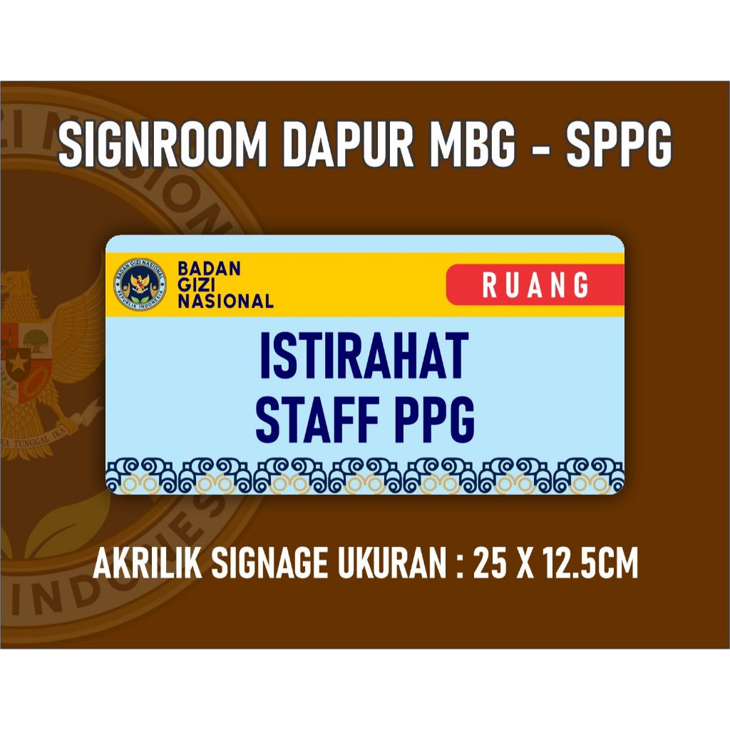 Akrilik Papan Nama Ruang Gedung BGN SPPG MBG, Custom Nama Ruang Dapur MBG 25 X 12 CM - B499
