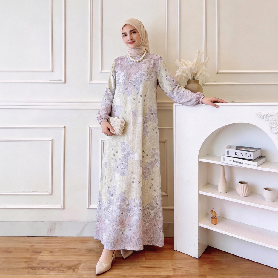 FANMU Gamis Elegan Premium/Gamis Muslim Motif Kekinian/Gamis Wanita Warna Ungu