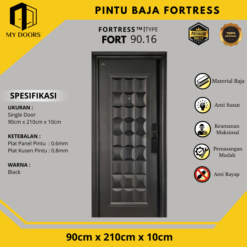 Pintu Baja Fortress Black Series Semua Ukuran Mewah Elegan Minimalis Kokoh Tahan Segala Cuaca