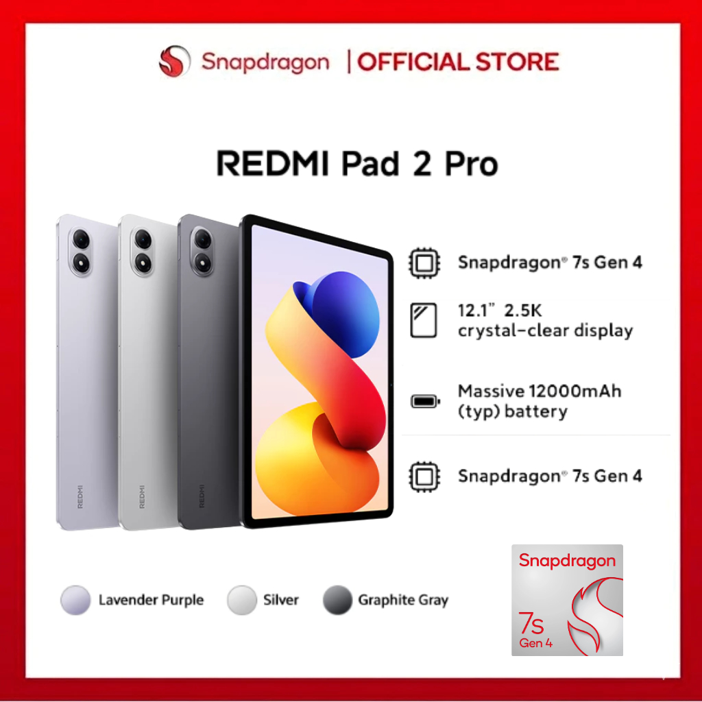 XIAOMI REDMI PAD 2 PRO RAM 8GB 256GB Snapdragon® 7s Gen 4 Mobile Platform