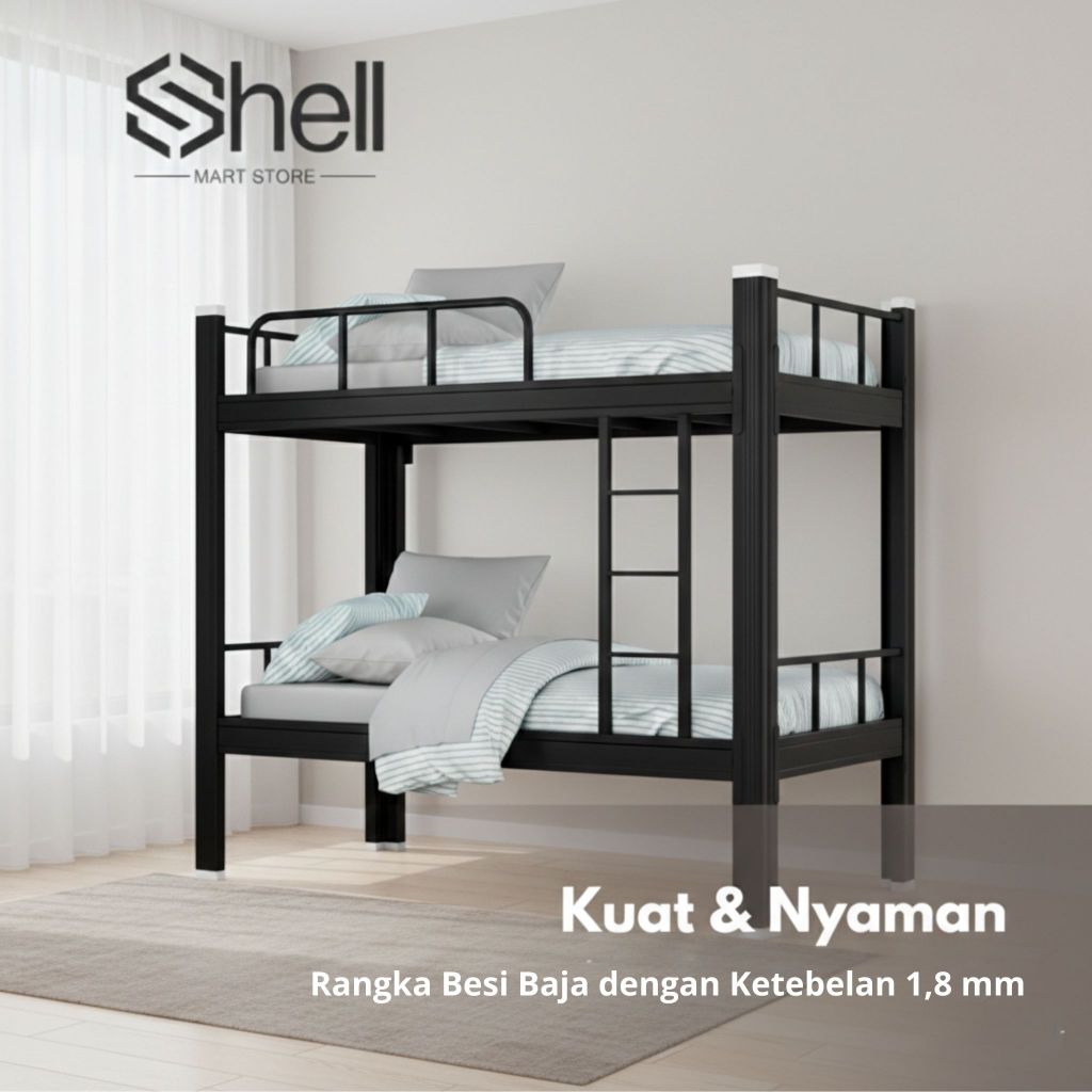 Ranjang Susun 2 Tingkat  Besi 120x200 Kokoh Ranjang Asrama Ranjang Mess Ranjang Anak